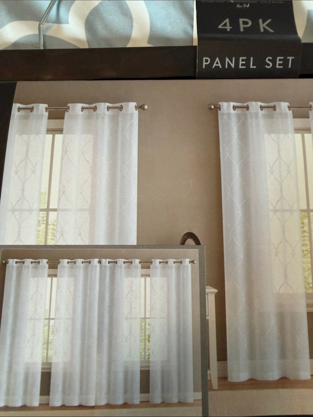 Sheer Grommet Curtain Panel Set in White 4 total panels 38x84